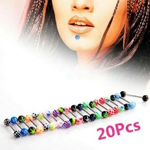 Colorful 20pc Stainless Steel Tongue Rings